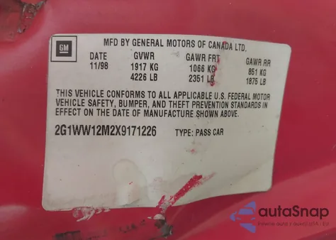 1999 Chevrolet Monte Carlo Ls из США, поврежденный, VIN 2G1WW12M2X9171226